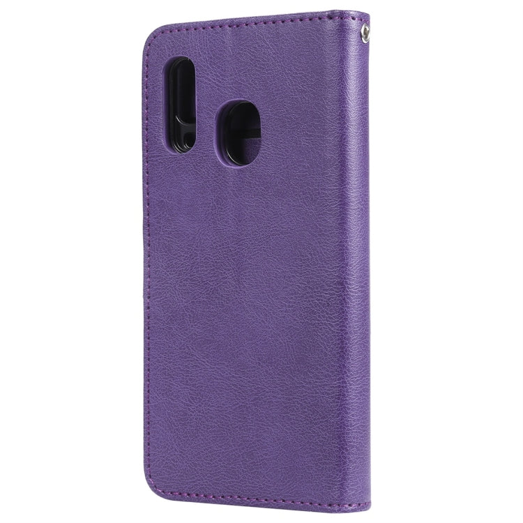 For Galaxy A40 Solid Color Horizontal Flip Protective Case with Holder & Card Slots & Wallet & Photo Frame & Lanyard(Purple) by buy2fix