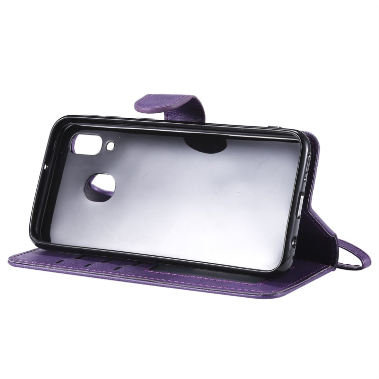 For Galaxy A40 Solid Color Horizontal Flip Protective Case with Holder & Card Slots & Wallet & Photo Frame & Lanyard(Purple) by buy2fix