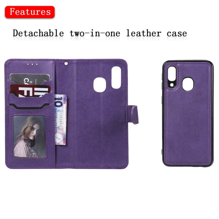 For Galaxy A40 Solid Color Horizontal Flip Protective Case with Holder & Card Slots & Wallet & Photo Frame & Lanyard(Purple) by buy2fix