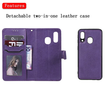 For Galaxy A40 Solid Color Horizontal Flip Protective Case with Holder & Card Slots & Wallet & Photo Frame & Lanyard(Purple) by buy2fix