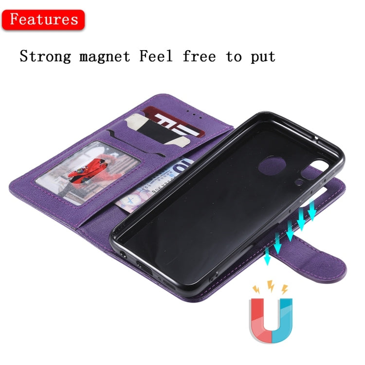 For Galaxy A40 Solid Color Horizontal Flip Protective Case with Holder & Card Slots & Wallet & Photo Frame & Lanyard(Purple) by buy2fix