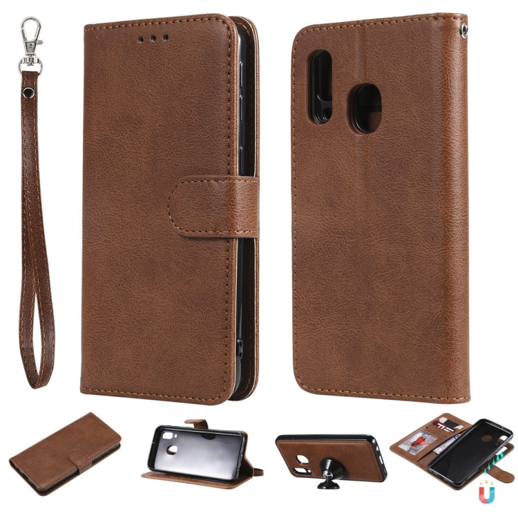 For Galaxy A40 Solid Color Horizontal Flip Protective Case with Holder & Card Slots & Wallet & Photo Frame & Lanyard(Brown) by buy2fix