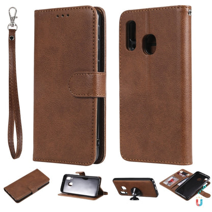 For Galaxy A40 Solid Color Horizontal Flip Protective Case with Holder & Card Slots & Wallet & Photo Frame & Lanyard(Brown) by buy2fix