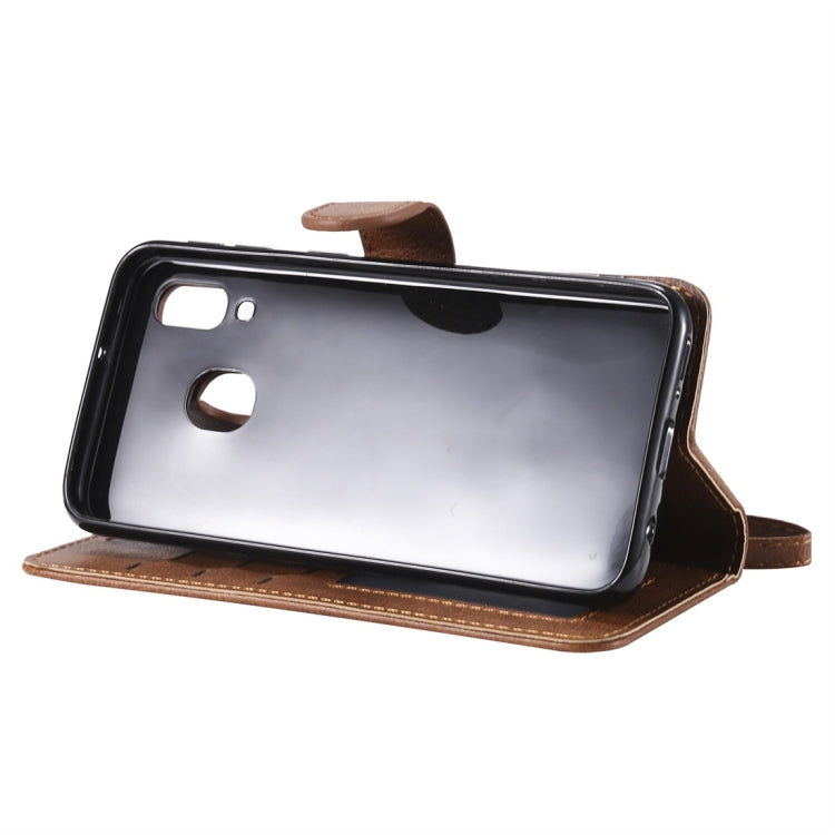 For Galaxy A40 Solid Color Horizontal Flip Protective Case with Holder & Card Slots & Wallet & Photo Frame & Lanyard(Brown) by buy2fix
