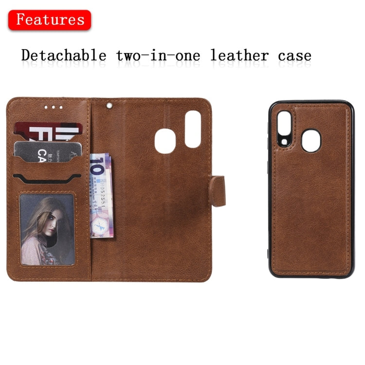 For Galaxy A40 Solid Color Horizontal Flip Protective Case with Holder & Card Slots & Wallet & Photo Frame & Lanyard(Brown) by buy2fix
