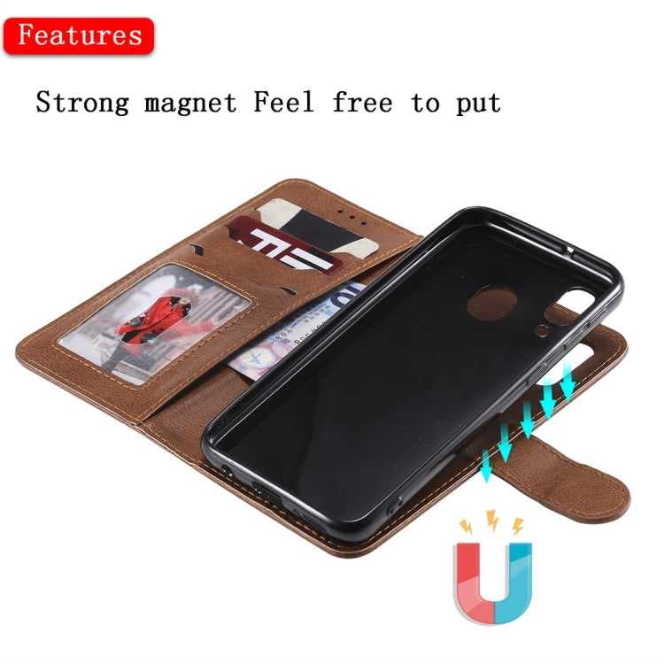 For Galaxy A40 Solid Color Horizontal Flip Protective Case with Holder & Card Slots & Wallet & Photo Frame & Lanyard(Brown) by buy2fix
