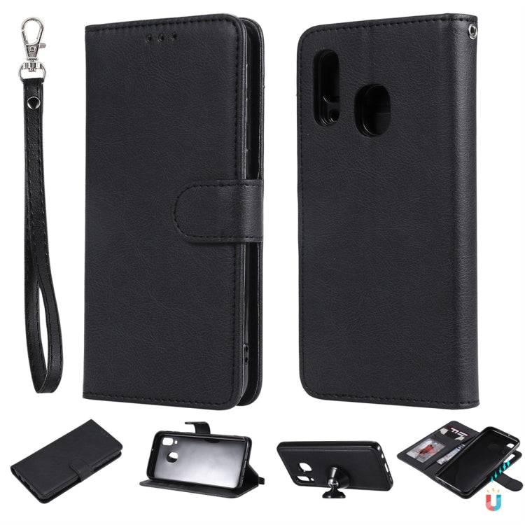 For Galaxy A40 Solid Color Horizontal Flip Protective Case with Holder & Card Slots & Wallet & Photo Frame & Lanyard(Black) by buy2fix