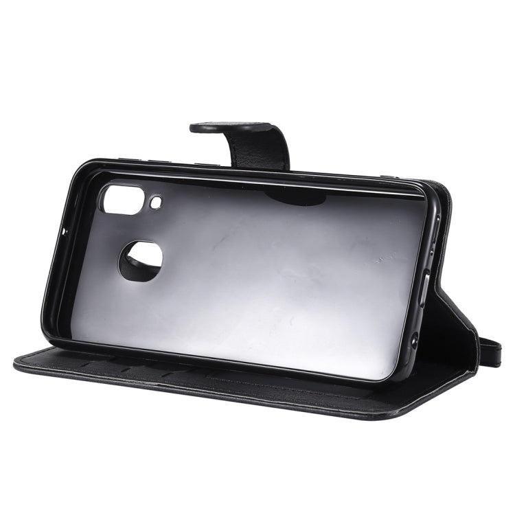 For Galaxy A40 Solid Color Horizontal Flip Protective Case with Holder & Card Slots & Wallet & Photo Frame & Lanyard(Black) by buy2fix