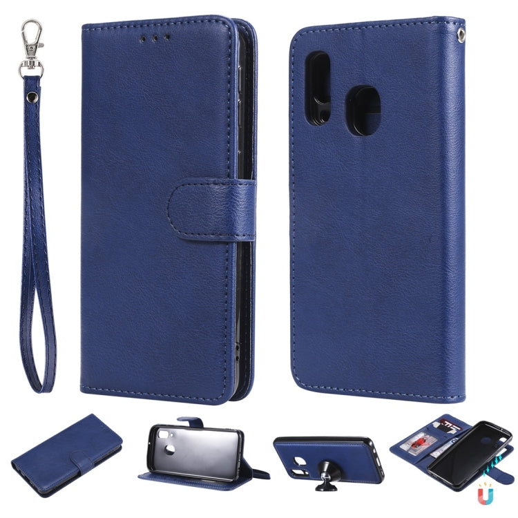 For Galaxy A40 Solid Color Horizontal Flip Protective Case with Holder & Card Slots & Wallet & Photo Frame & Lanyard(Blue) by buy2fix