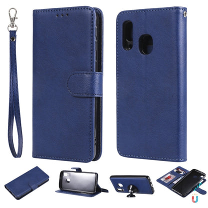 For Galaxy A40 Solid Color Horizontal Flip Protective Case with Holder & Card Slots & Wallet & Photo Frame & Lanyard(Blue) by buy2fix
