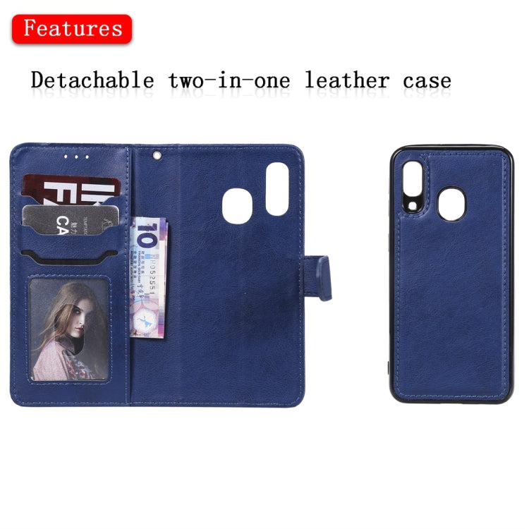 For Galaxy A40 Solid Color Horizontal Flip Protective Case with Holder & Card Slots & Wallet & Photo Frame & Lanyard(Blue) by buy2fix
