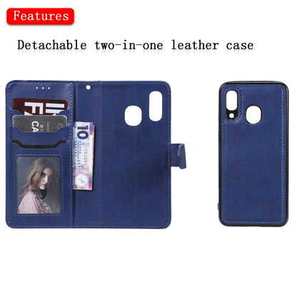 For Galaxy A40 Solid Color Horizontal Flip Protective Case with Holder & Card Slots & Wallet & Photo Frame & Lanyard(Blue) by buy2fix