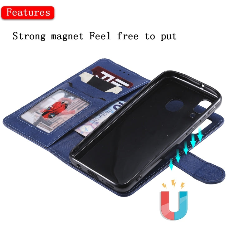 For Galaxy A40 Solid Color Horizontal Flip Protective Case with Holder & Card Slots & Wallet & Photo Frame & Lanyard(Blue) by buy2fix
