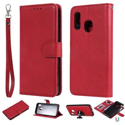For Galaxy A40 Solid Color Horizontal Flip Protective Case with Holder & Card Slots & Wallet & Photo Frame & Lanyard(Red) - Galaxy Phone Cases by buy2fix | Online Shopping UK | buy2fix