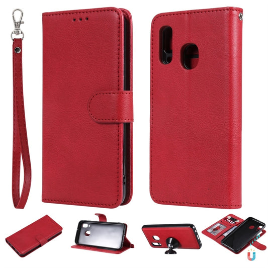 For Galaxy A40 Solid Color Horizontal Flip Protective Case with Holder & Card Slots & Wallet & Photo Frame & Lanyard(Red) - Galaxy Phone Cases by buy2fix | Online Shopping UK | buy2fix