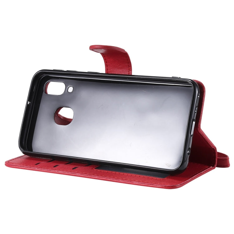 For Galaxy A40 Solid Color Horizontal Flip Protective Case with Holder & Card Slots & Wallet & Photo Frame & Lanyard(Red) - Galaxy Phone Cases by buy2fix | Online Shopping UK | buy2fix