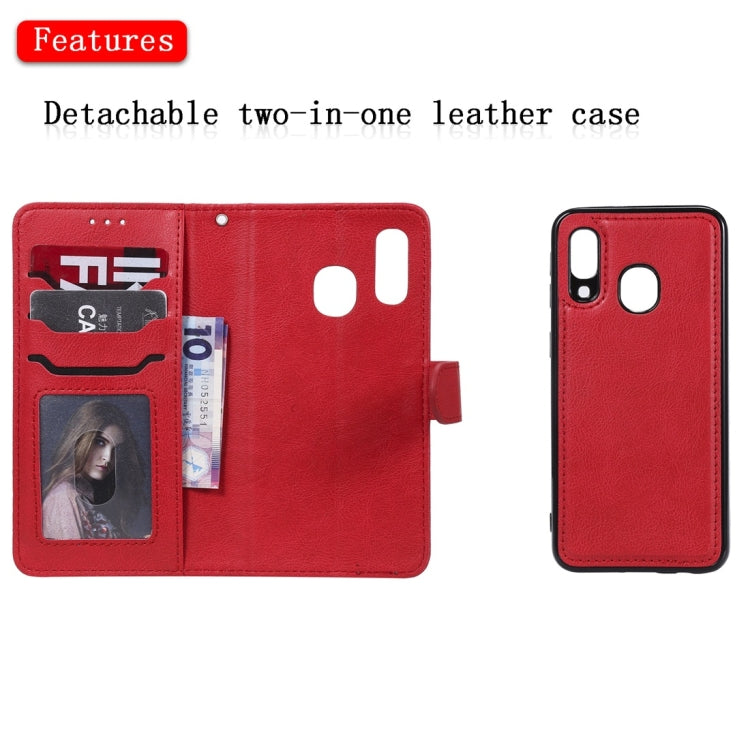 For Galaxy A40 Solid Color Horizontal Flip Protective Case with Holder & Card Slots & Wallet & Photo Frame & Lanyard(Red) - Galaxy Phone Cases by buy2fix | Online Shopping UK | buy2fix