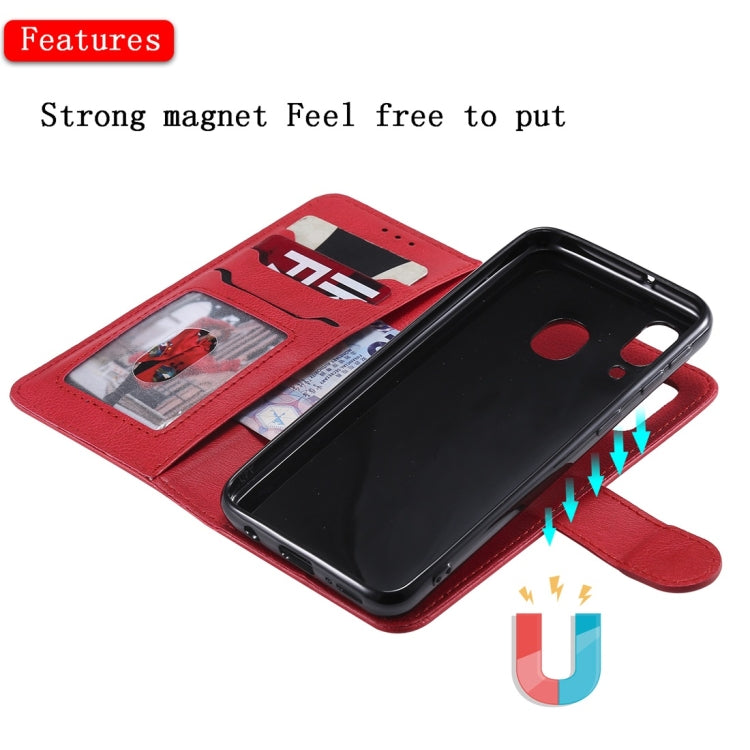 For Galaxy A40 Solid Color Horizontal Flip Protective Case with Holder & Card Slots & Wallet & Photo Frame & Lanyard(Red) - Galaxy Phone Cases by buy2fix | Online Shopping UK | buy2fix