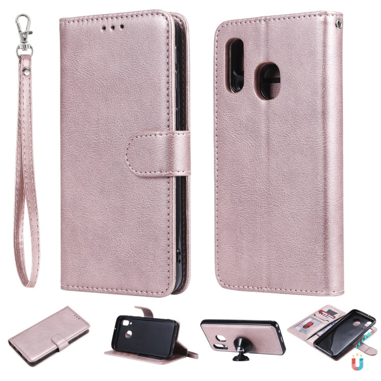 For Galaxy A40 Solid Color Horizontal Flip Protective Case with Holder & Card Slots & Wallet & Photo Frame & Lanyard(Rose Gold) by buy2fix