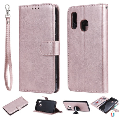 For Galaxy A40 Solid Color Horizontal Flip Protective Case with Holder & Card Slots & Wallet & Photo Frame & Lanyard(Rose Gold) by buy2fix