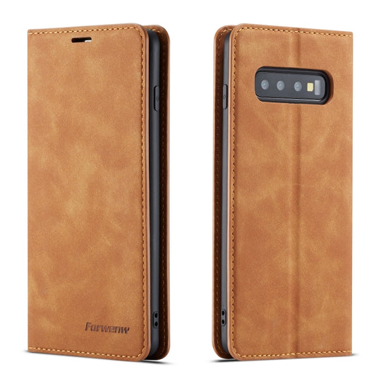 For Galaxy S10+ Forwenw Dream Series Oil Edge Strong Magnetism Horizontal Flip Leather Case with Holder & Card Slots & Wallet & Photo Frame(Brown)