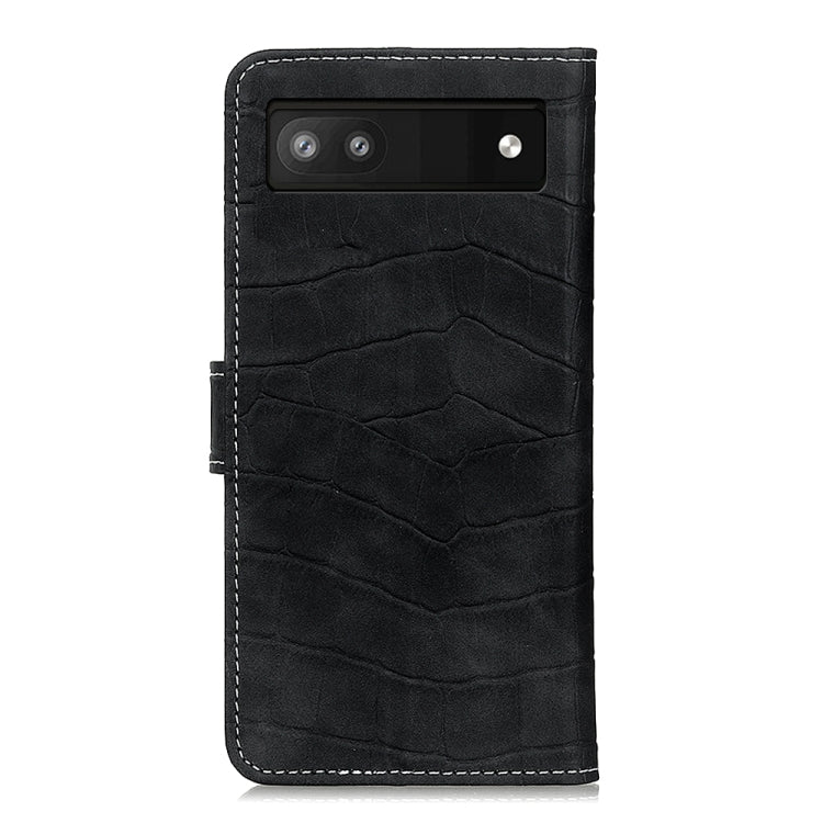 For Google Pixel 6a Crocodile Texture Flip Leather Phone Case with Holder & Card Slots(Black) - Google Cases by buy2fix | Online Shopping UK | buy2fix