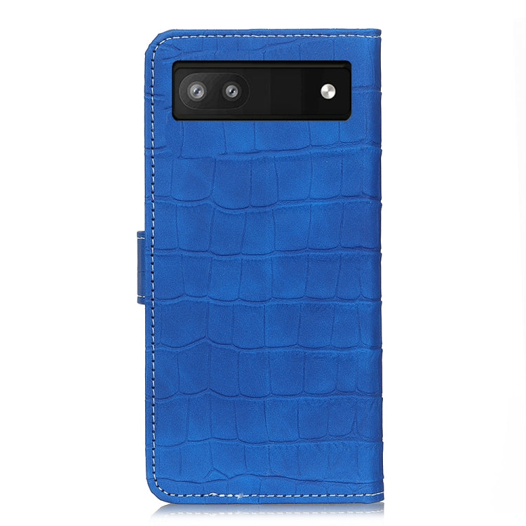 For Google Pixel 6a Crocodile Texture Flip Leather Phone Case with Holder & Card Slots(Blue) - Google Cases by buy2fix | Online Shopping UK | buy2fix