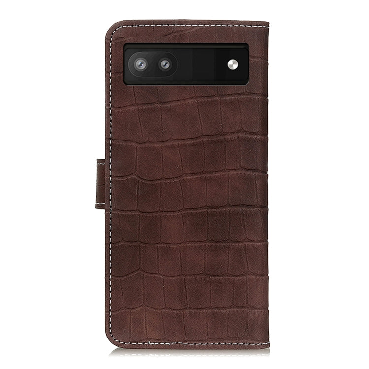 For Google Pixel 6a Crocodile Texture Flip Leather Phone Case with Holder & Card Slots(Brown) - Google Cases by buy2fix | Online Shopping UK | buy2fix