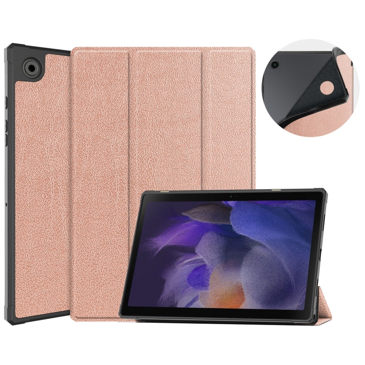 For Samsung Galaxy Tab A8 2021 SM-X205 3-Fold Holder Leather Tablet Case(Rose Gold) - Other Galaxy Tab PC by buy2fix | Online Shopping UK | buy2fix