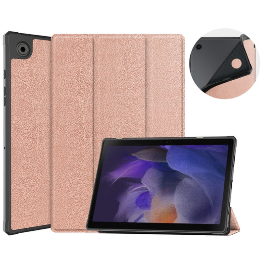 For Samsung Galaxy Tab A8 2021 SM-X205 3-Fold Holder Leather Tablet Case(Rose Gold) - Other Galaxy Tab PC by buy2fix | Online Shopping UK | buy2fix