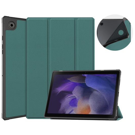 For Samsung Galaxy Tab A8 2021 SM-X205 3-Fold Holder Leather Tablet Case(Dark Green) - Other Galaxy Tab PC by buy2fix | Online Shopping UK | buy2fix