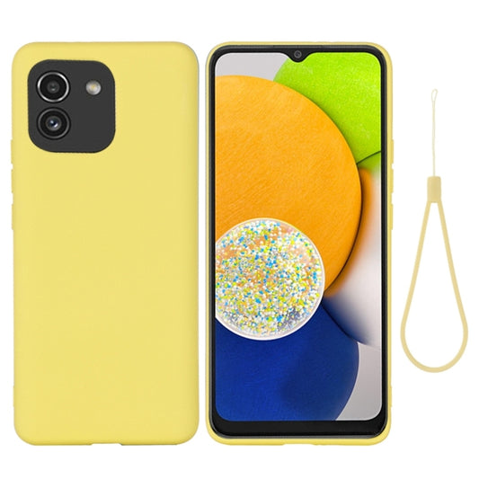 For Samsung Galaxy A03 164.2mm Global Version Pure Color Liquid Silicone Phone Case(Yellow) - Galaxy Phone Cases by buy2fix | Online Shopping UK | buy2fix