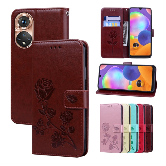 For Honor 50 Rose Embossed Leather Phone Case(Brown) - Honor Cases by buy2fix | Online Shopping UK | buy2fix