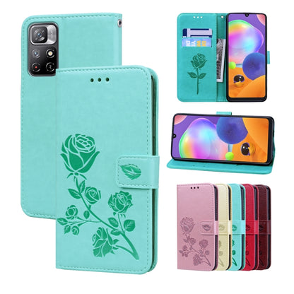 For Xiaomi Redmi Note 11T 5G / Poco M4 Pro 5G Rose Embossed Leather Phone Case(Green) - Xiaomi Cases by buy2fix | Online Shopping UK | buy2fix