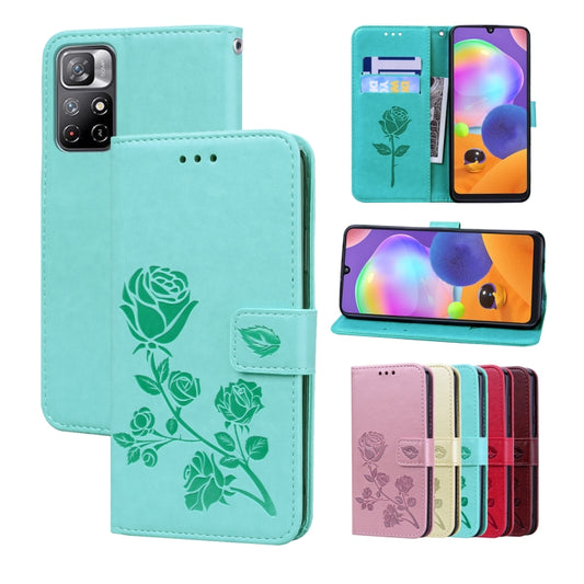 For Xiaomi Redmi Note 11T 5G / Poco M4 Pro 5G Rose Embossed Leather Phone Case(Green) - Xiaomi Cases by buy2fix | Online Shopping UK | buy2fix
