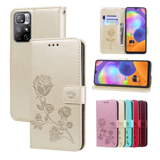 For Xiaomi Redmi Note 11T 5G / Poco M4 Pro 5G Rose Embossed Leather Phone Case(Gold) - Xiaomi Cases by buy2fix | Online Shopping UK | buy2fix