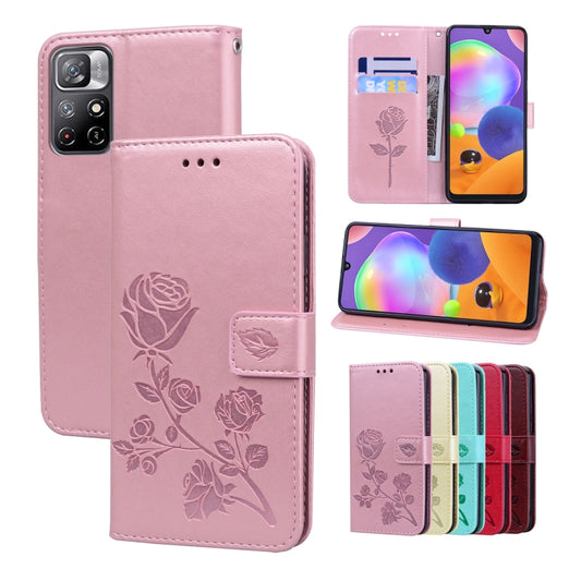 For Xiaomi Redmi Note 11 Pro+ 5G Rose Embossed Leather Phone Case(Rose Gold) - Xiaomi Cases by buy2fix | Online Shopping UK | buy2fix