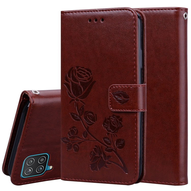 For Samsung Galaxy A22 4G Rose Embossed Leather Phone Case(Brown) by buy2fix