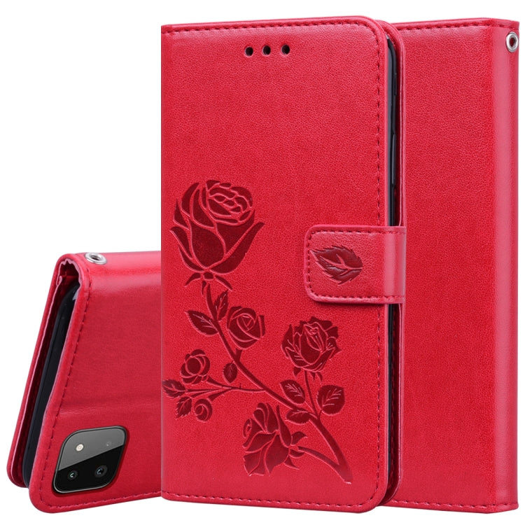 For Samsung Galaxy A22 5G Rose Embossed Leather Phone Case(Red) by buy2fix