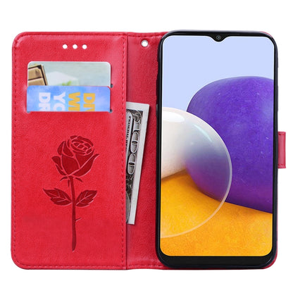For Samsung Galaxy A22 5G Rose Embossed Leather Phone Case(Red) by buy2fix