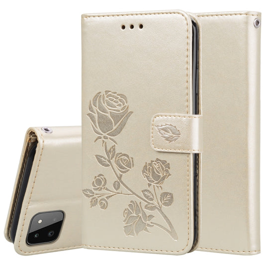 For Samsung Galaxy A22 5G Rose Embossed Leather Phone Case(Gold) by buy2fix