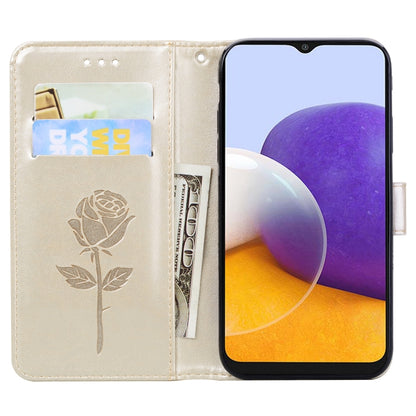 For Samsung Galaxy A22 5G Rose Embossed Leather Phone Case(Gold) by buy2fix