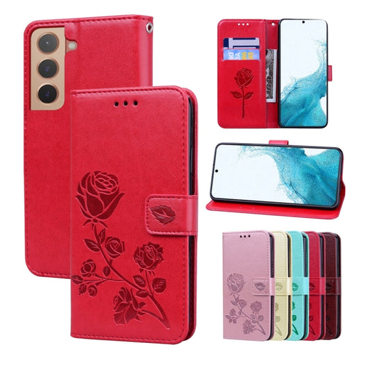 For Samsung Galaxy S22 5G Rose Embossed Leather Phone Case(Red) - Galaxy S22 5G Cases by buy2fix | Online Shopping UK | buy2fix
