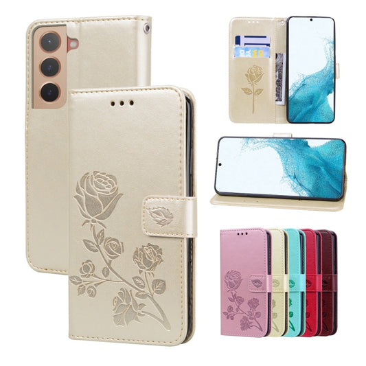 For Samsung Galaxy S22 5G Rose Embossed Leather Phone Case(Gold) - Galaxy S22 5G Cases by buy2fix | Online Shopping UK | buy2fix