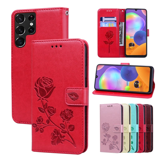 For Samsung Galaxy S22 Ultra 5G Rose Embossed Leather Phone Case(Red) - Galaxy S22 Ultra 5G Cases by buy2fix | Online Shopping UK | buy2fix