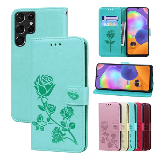 For Samsung Galaxy S22 Ultra 5G Rose Embossed Leather Phone Case(Green) - Galaxy S22 Ultra 5G Cases by buy2fix | Online Shopping UK | buy2fix