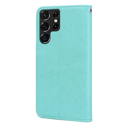 For Samsung Galaxy S22 Ultra 5G Rose Embossed Leather Phone Case(Green) - Galaxy S22 Ultra 5G Cases by buy2fix | Online Shopping UK | buy2fix