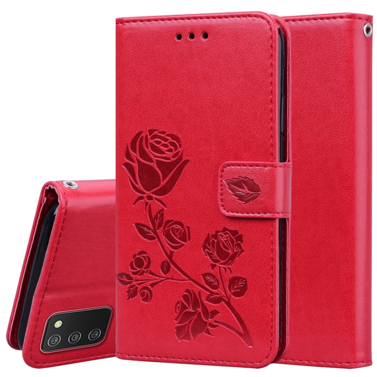 For Samsung Galaxy A02s Rose Embossed Leather Phone Case(Red) by buy2fix