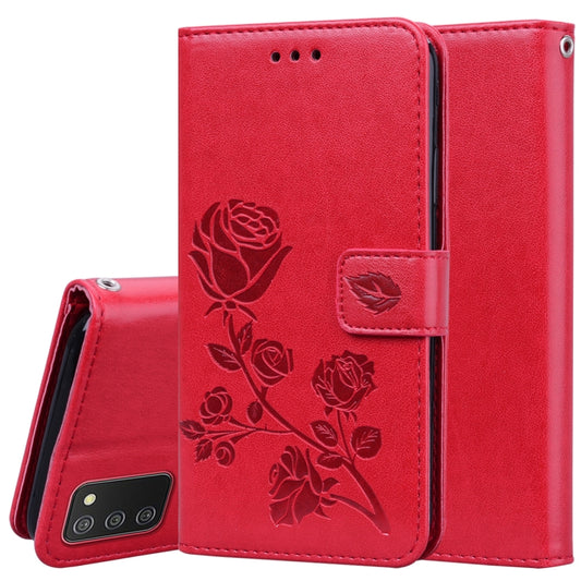 For Samsung Galaxy A02s Rose Embossed Leather Phone Case(Red) by buy2fix