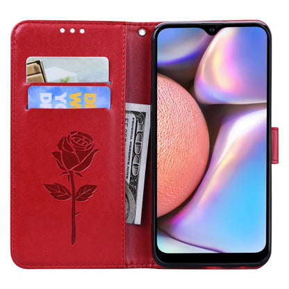 For Samsung Galaxy A02s Rose Embossed Leather Phone Case(Red) by buy2fix